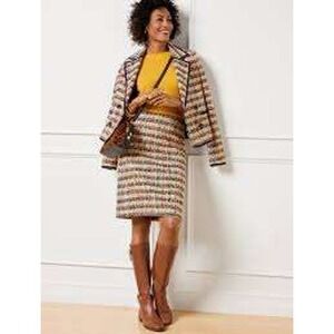 Talbots Petite Womens Cafe Tweed Jacket Skirt Suit Set Pink Cream Plaid‎ Sz 10P